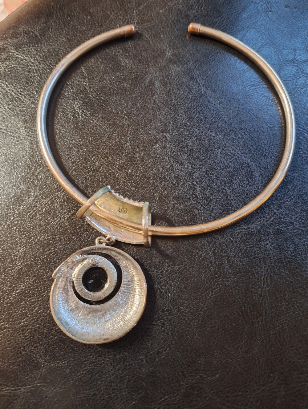 Modernist Style Cuff Necklace with Large Bold Pendant Edgy Mystic Celestial - Picture 2 of 3